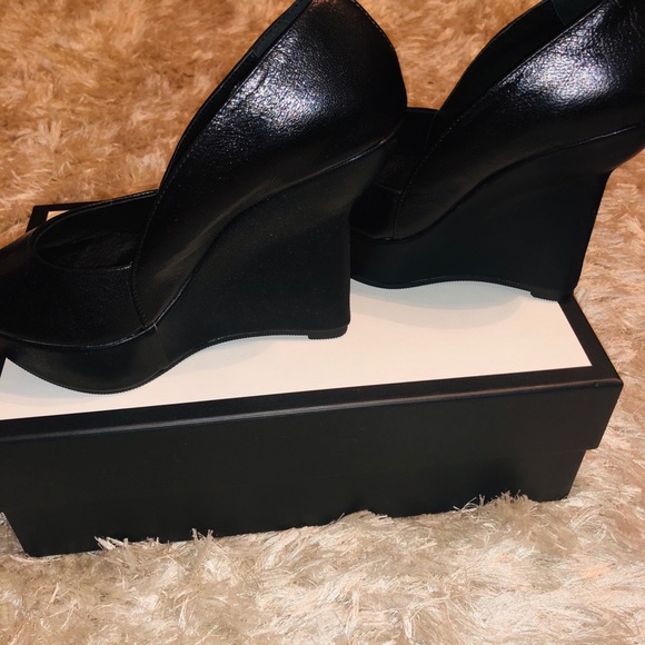 wedges size 6 peep toes shoes sandals black New - Picture 5 of 6